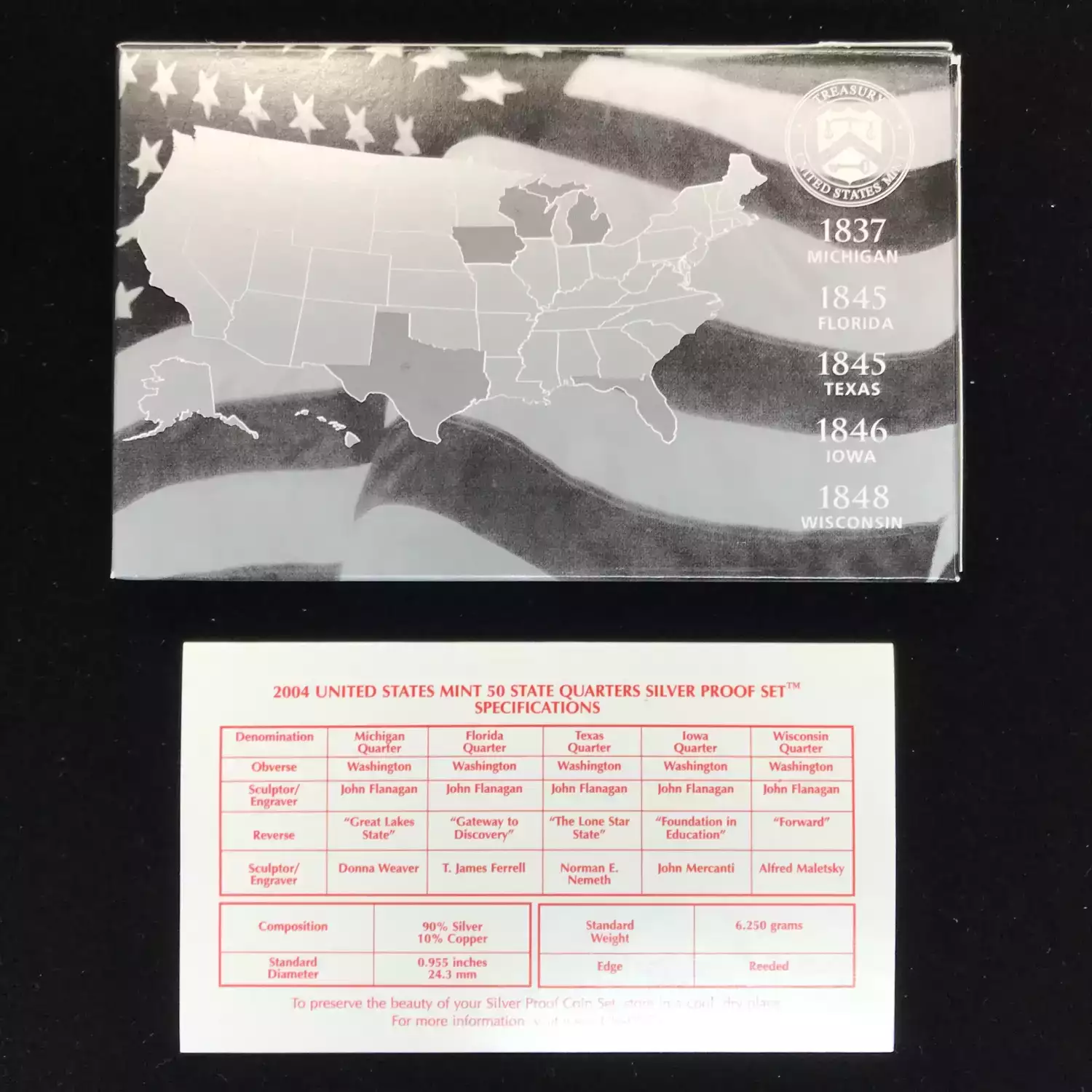 2004-S Silver Quarters Proof Set w US Mint OGP - Box & COA (2)