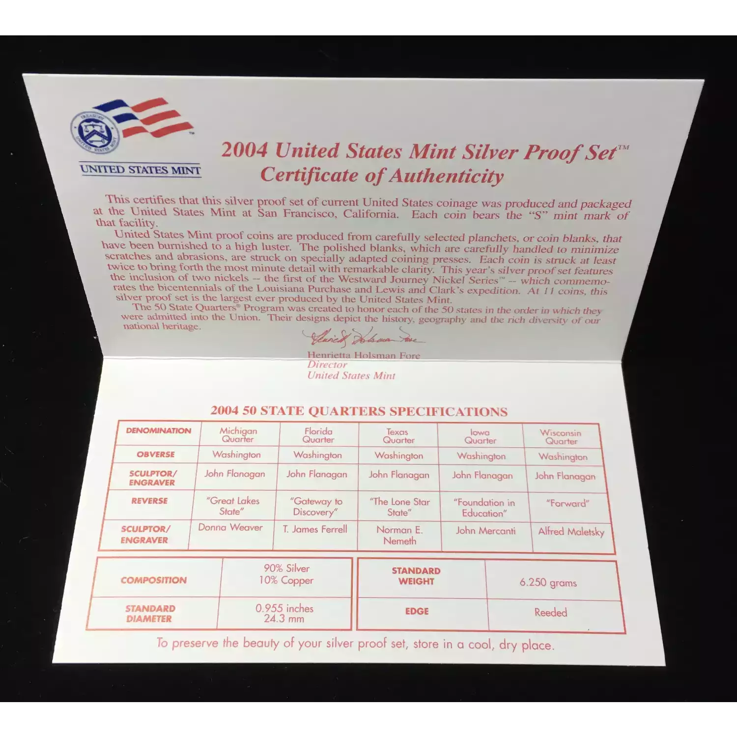 2004-S US Mint Silver Proof Set w OGP - Box & COA (5)