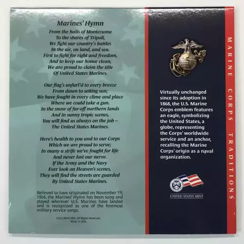 2005 Marine Corps Coin & Stamp Set w OGP - Uncirculated Silver Dollar