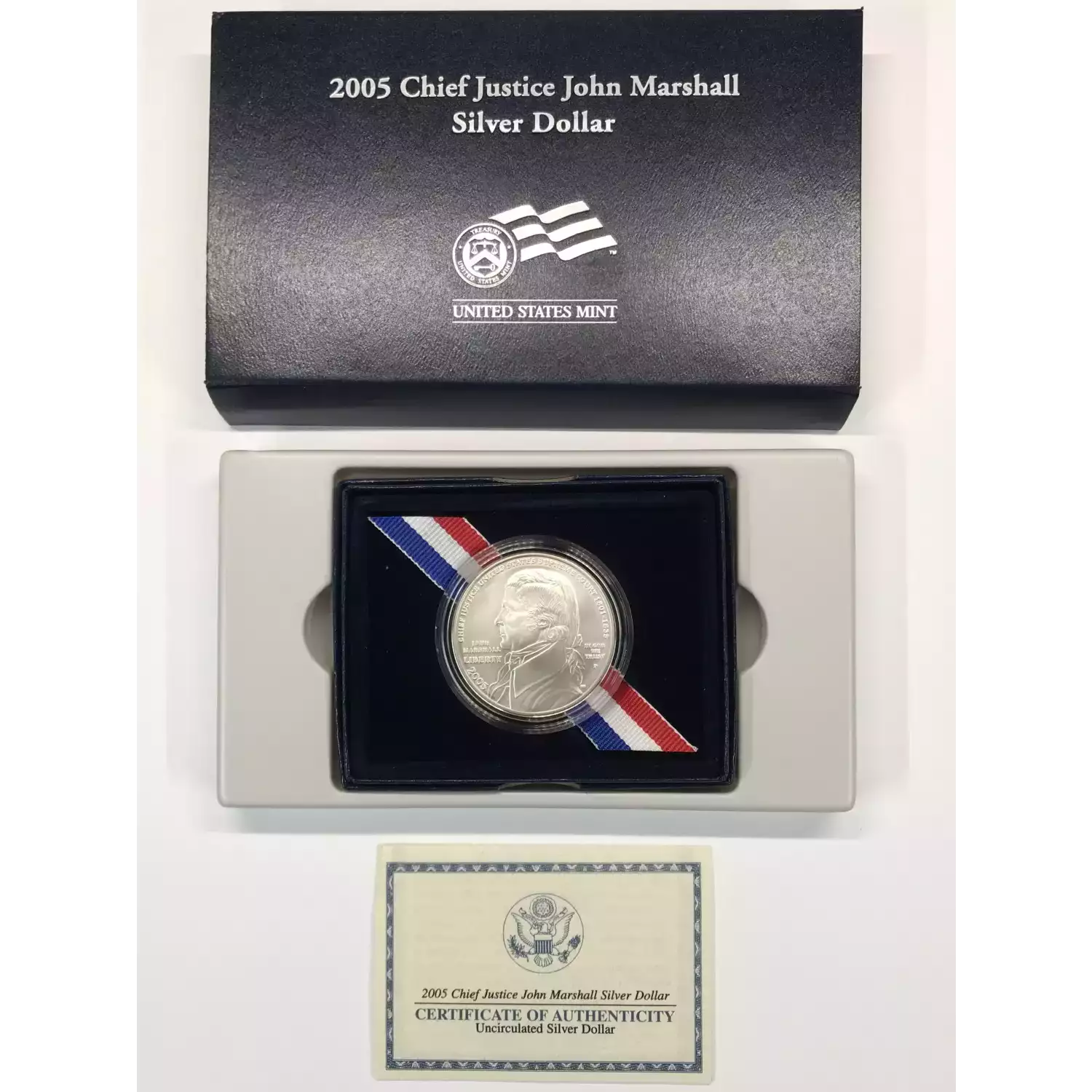 2005-P Chief Justice John Marshall Uncirculated Silver Dollar w US Mint Box COA
