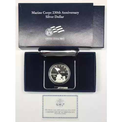 2005-P Marine Corps 230th Anniversary Proof Silver Dollar w US Mint OGP Box COA (4)