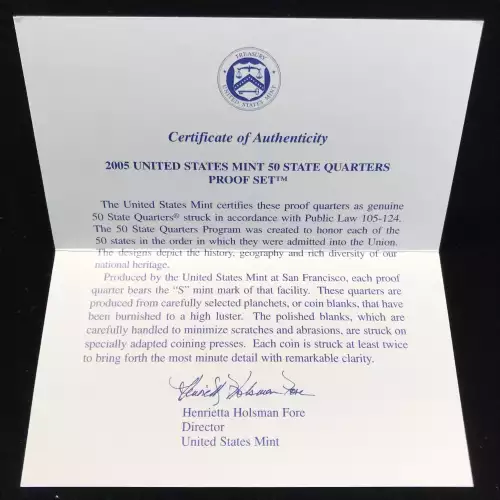 2005-S Clad State Quarters Proof Set w US Mint OGP - Box & COA (4)