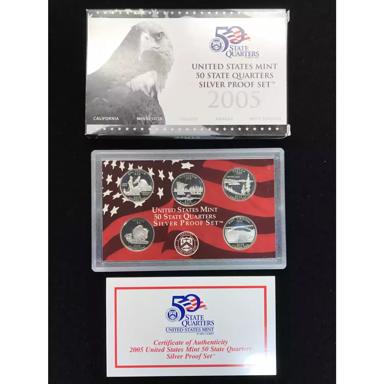 2005-S Silver Quarters Proof Set w US Mint OGP - Box & COA