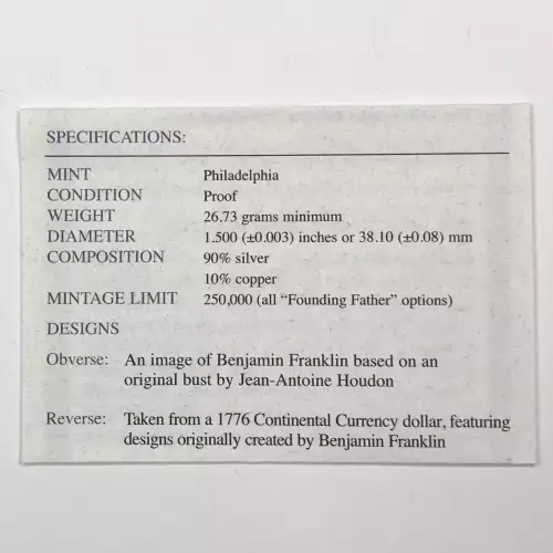 2006-P Benjamin Franklin Founding Father Proof Silver Dollar w US Mint Box & COA