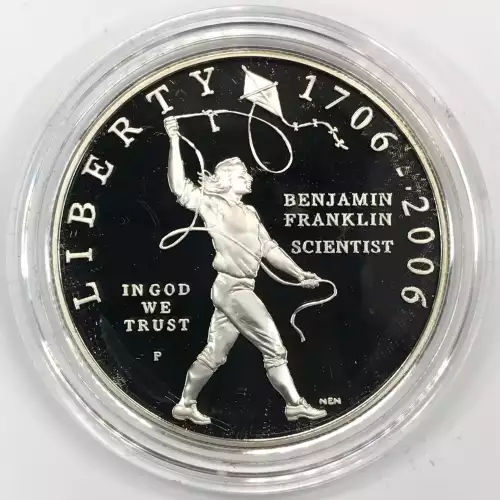 2006-P Benjamin Franklin Scientist Proof Silver Dollar w US Mint OGP - Box & COA (2)