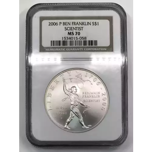 2006-P Benjamin Franklin Tercentenary Scientist Commemorative Silver Dollar NGC MS-70