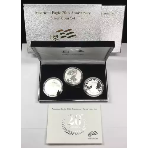 2006 Silver Eagle 20th Anniversary 3-Coin Set w OGP Box & COA - Pf, Rev Pf, UNC