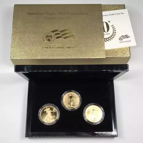 2006-W Gold Eagle 20th Anniversary 3-Coin Set w OGP Box & COA - Pf, Rev Pf, UNC
