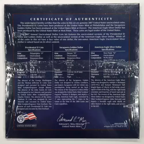 2007 Annual Uncirculated Dollar Coin Set incl. W Burnished ASE - US Mint Sealed (2)