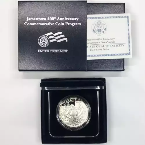 2007-P Jamestown 400th Anniversary Proof Silver Dollar w US Mint OGP - Box & COA