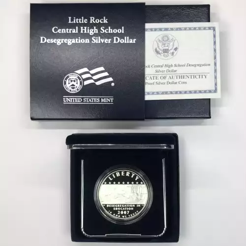 2007-P Little Rock High School Desegregation Proof Silver Dollar w OGP Box & COA