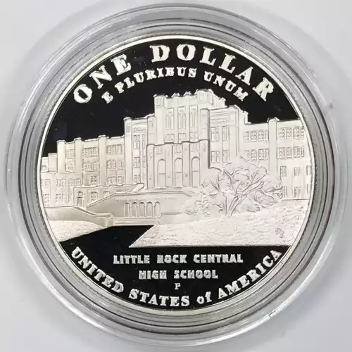 2007-P Little Rock High School Desegregation Proof Silver Dollar w OGP Box & COA