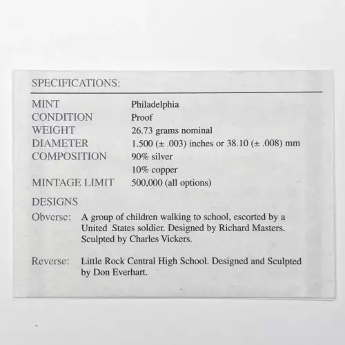 2007-P Little Rock High School Desegregation Proof Silver Dollar w OGP Box & COA