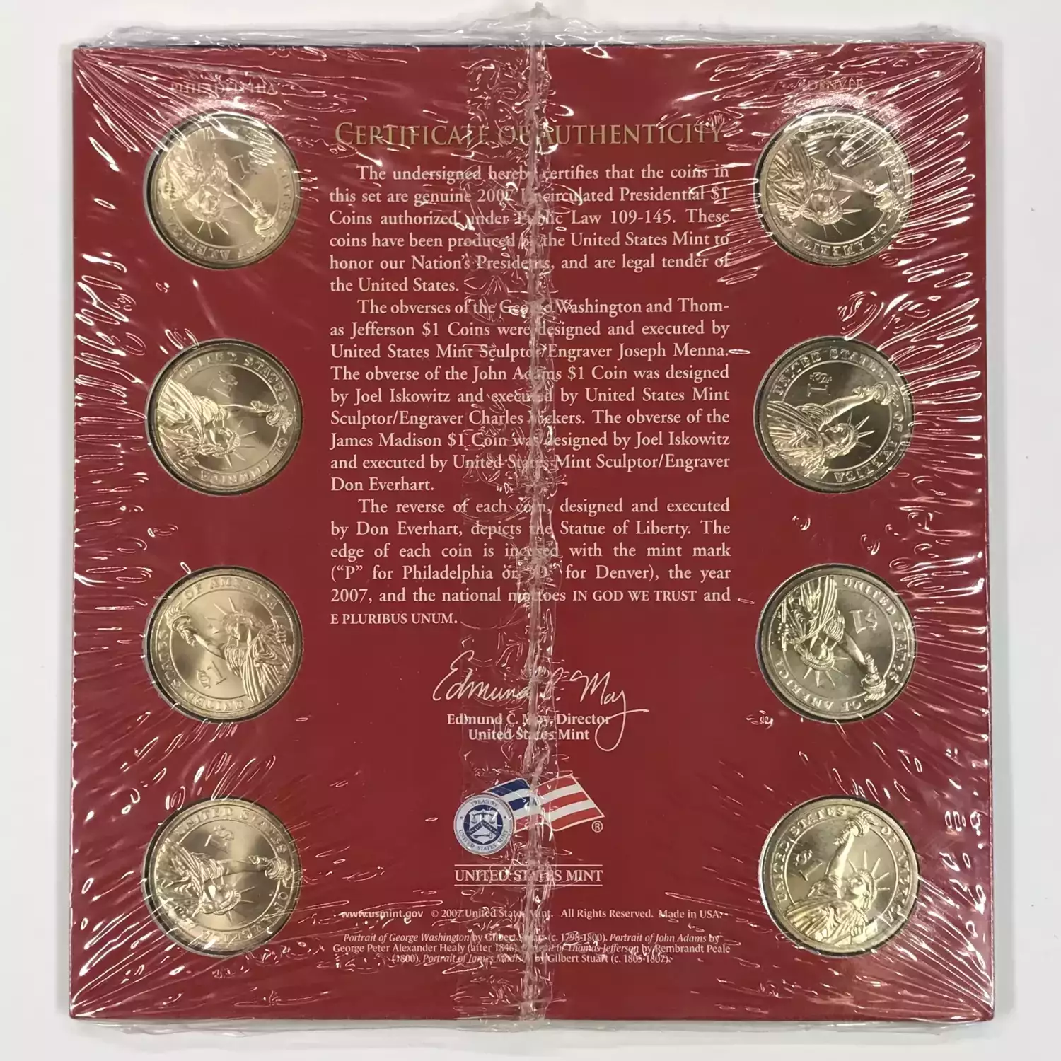 2007 Presidential Dollar 8-Coin P&D Uncirculated Set - US Mint - Sealed (2)