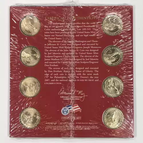 2007 Presidential Dollar 8-Coin P&D Uncirculated Set - US Mint - Sealed