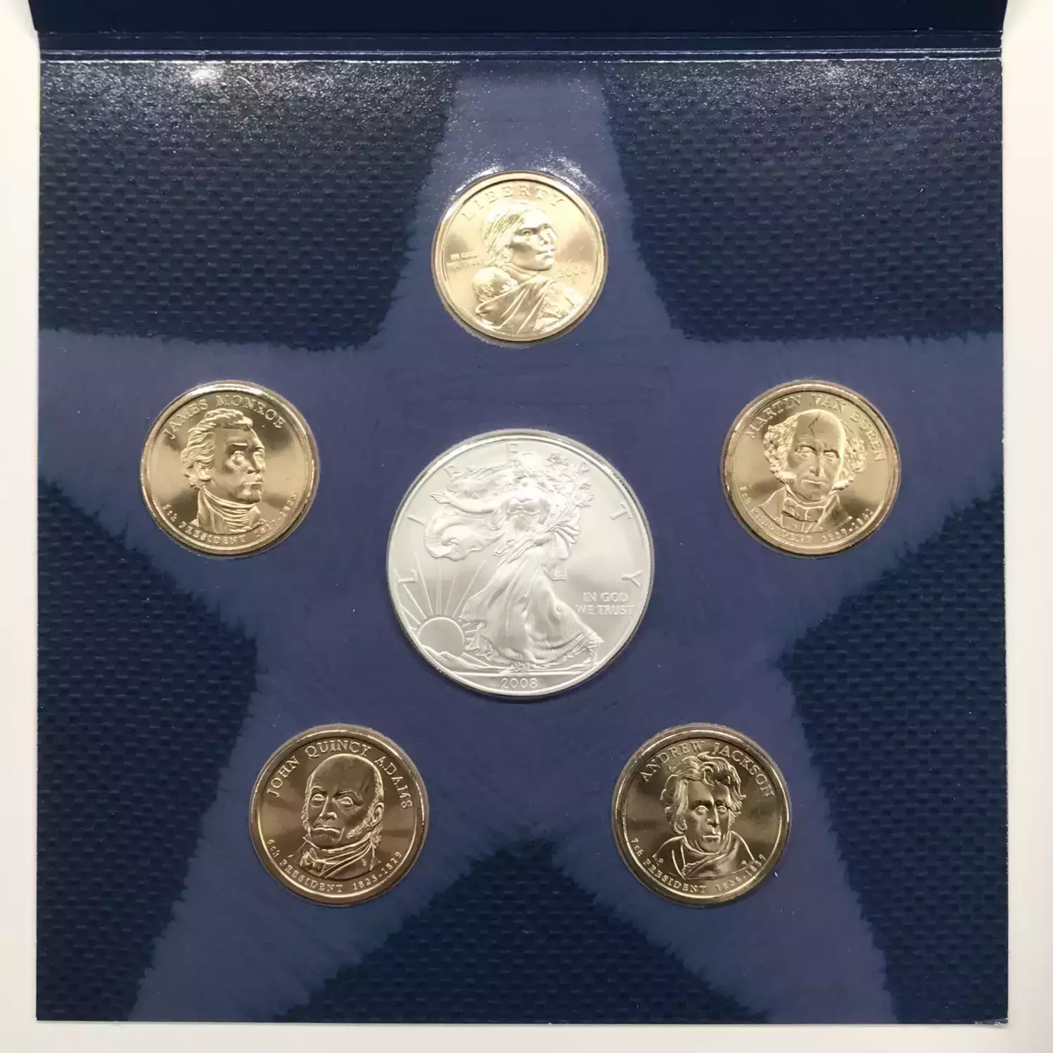 2008 Annual Uncirculated Dollar Coin Set incl W Burnished Silver Eagle - US Mint (2)