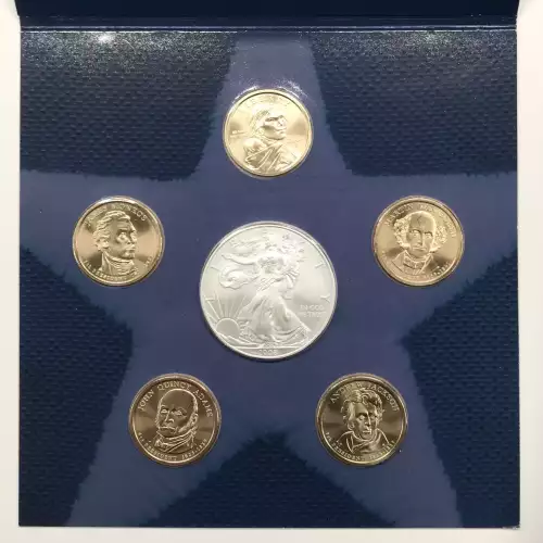 2008 Annual Uncirculated Dollar Coin Set incl W Burnished Silver Eagle - US Mint (2)