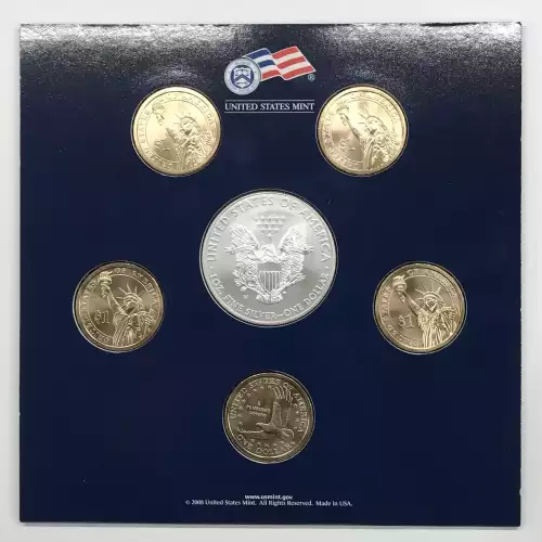 2008 Annual Uncirculated Dollar Coin Set incl W Burnished Silver Eagle - US Mint (3)