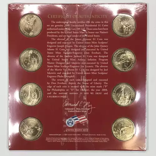 2008 Presidential Dollar 8-Coin P&D Uncirculated Set - US Mint - Sealed (2)
