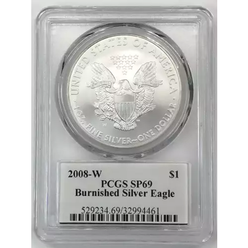 2008-W $1 Burnished Silver Eagle Mercanti Signature