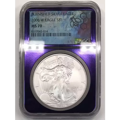2008-W Burnished Silver Eagle NGC MS-70 - TraderBea Label & Core