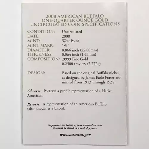 2008-W Burnished/Uncirculated 1/4 oz $10 Gold Buffalo - US Mint OGP Box & COA (4)