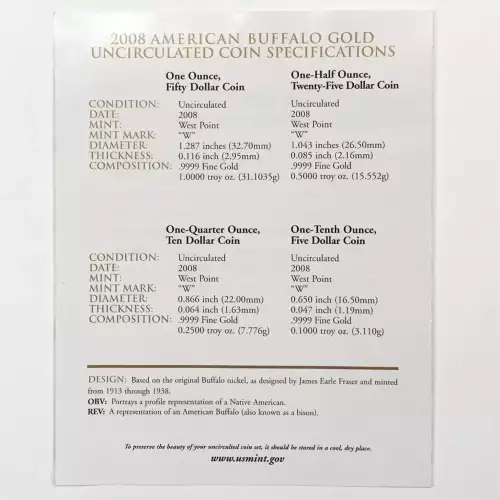 2008-W - Four Coin Set - 1/10, 1/4, 1/2, 1 oz Gold Eagles Burnished - Original Govt Packaging [DUPLICATE for #303731] (3)