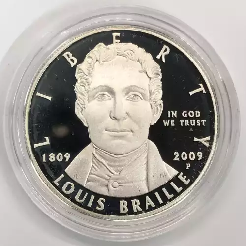 2009-P Louis Braille Bicentennial Proof Silver Dollar w US Mint OGP - Box & COA