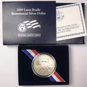2009 Louis Braille Bicentennial Silver Dollar in OGP