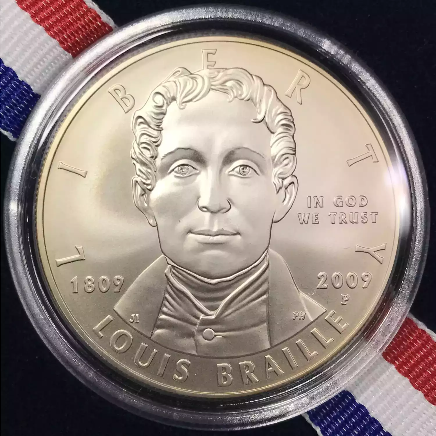 2009-P Louis Braille Bicentennial Uncirculated Silver Dollar w US Mint Box & COA (4)