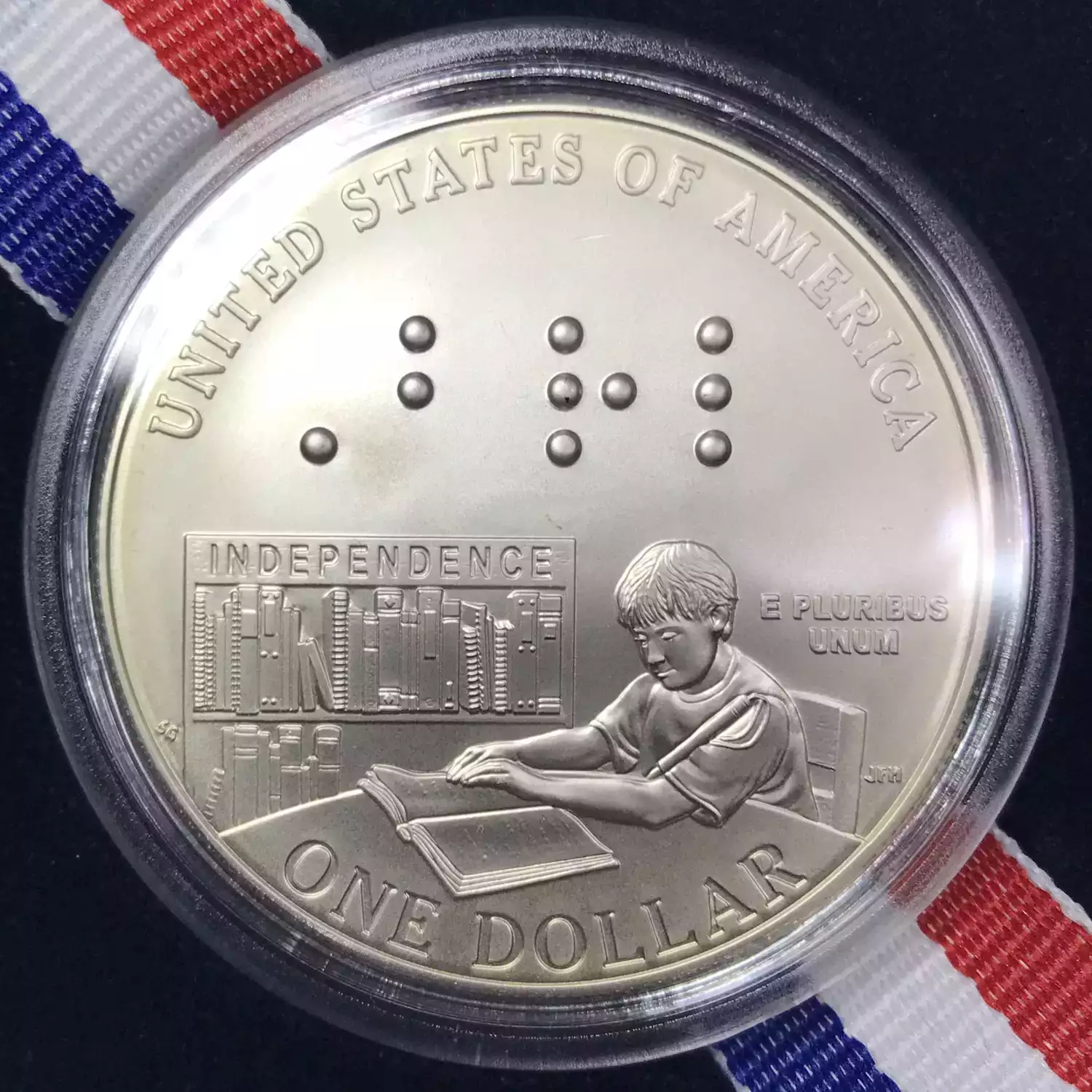 2009-P Louis Braille Bicentennial Uncirculated Silver Dollar w US Mint Box & COA (3)