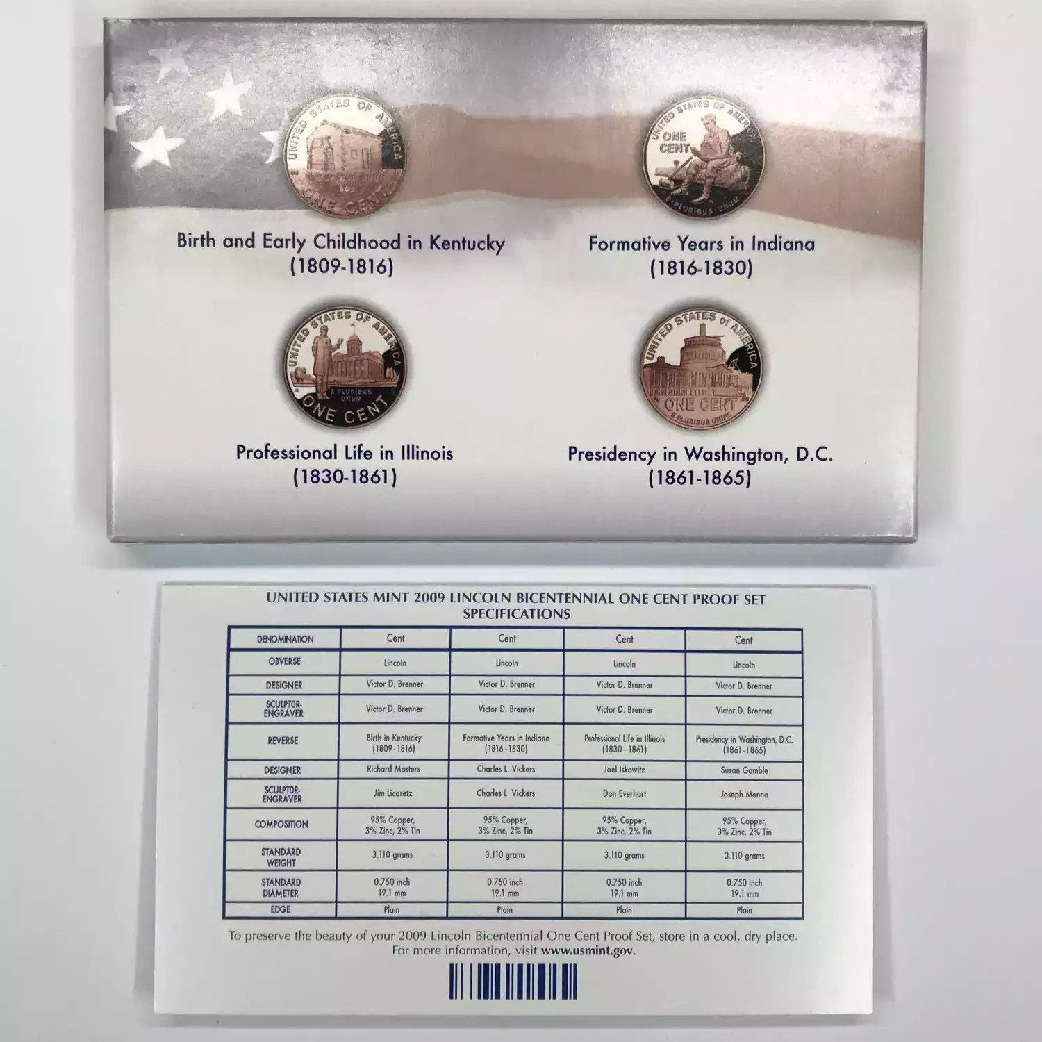 2009-S Lincoln Bicentennial Cent Proof Set w US Mint OGP - Box & COA