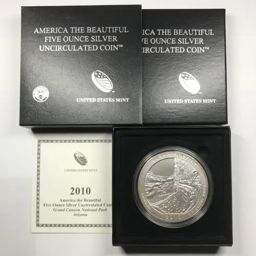 2010-P Grand Canyon ATB 5 oz Silver Uncirculated Coin w/ US Mint OGP - Box & COA (2)