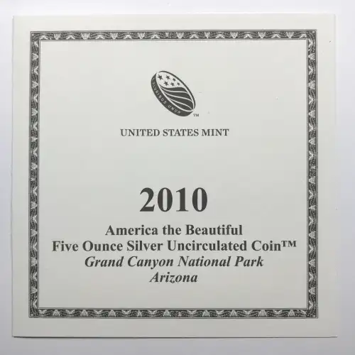 2010-P Grand Canyon ATB 5 oz Silver Uncirculated Coin w/ US Mint OGP - Box & COA (4)