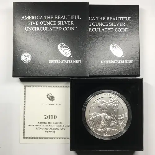 2010-P Yellowstone ATB 5 oz Silver Uncirculated Coin w/ US Mint OGP - Box & COA (3)