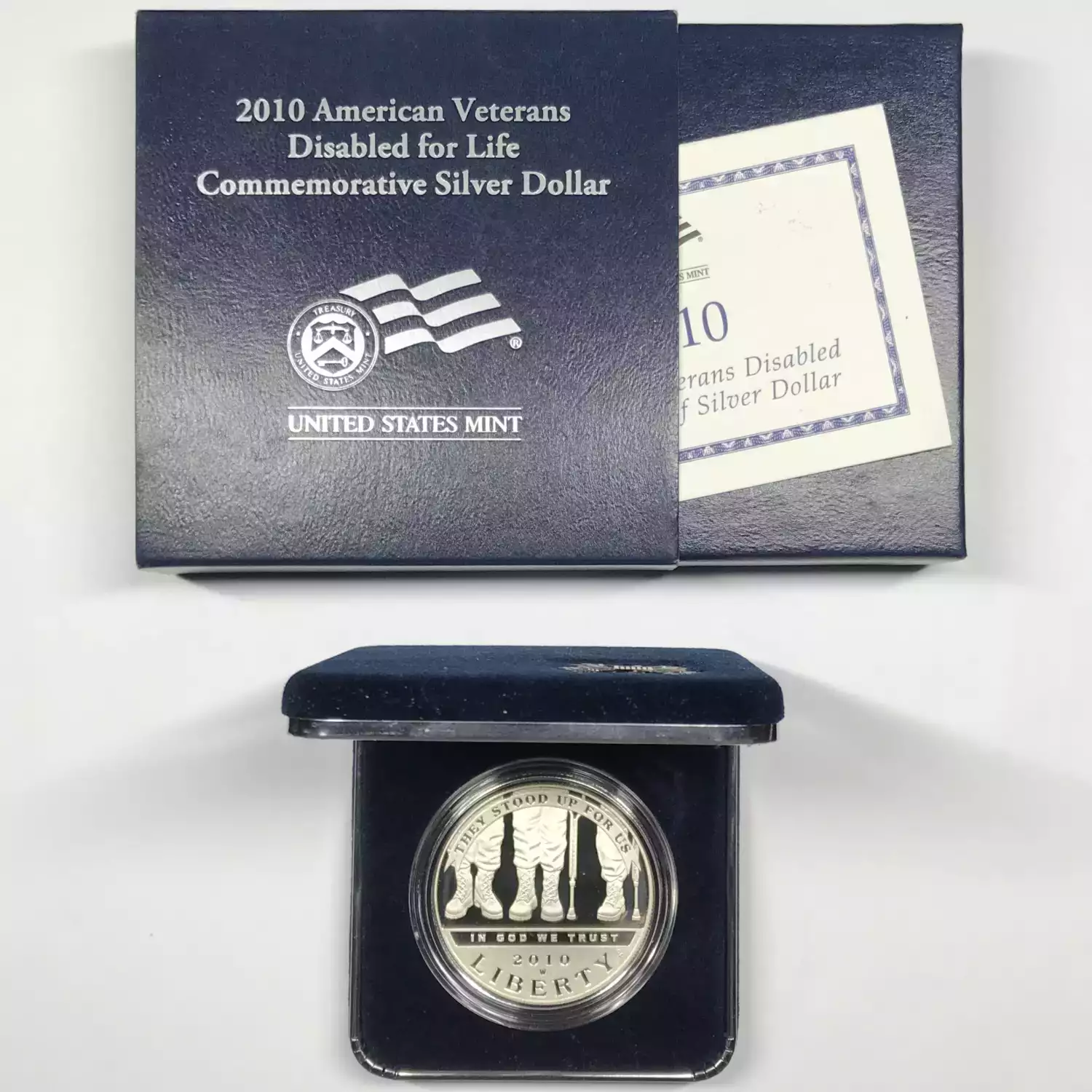 2010-W Disabled Veterans Proof Silver Dollar w US Mint OGP - Box & COA