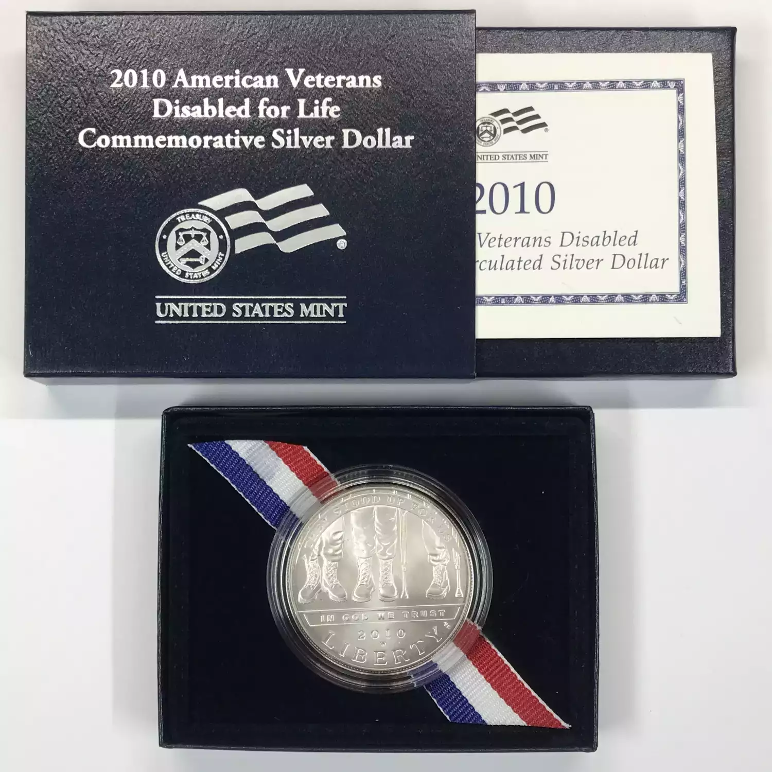 2010-W Disabled Veterans Uncirculated Silver Dollar w US Mint OGP - Box & COA