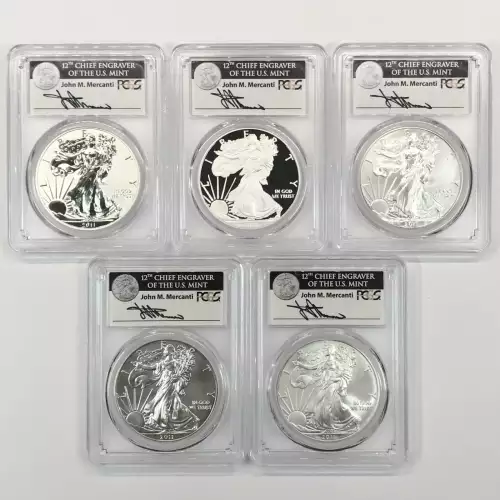 2011-P $1 Silver Eagle Rev PR 25th Anniversary Set First Strike Mercanti SE (3)