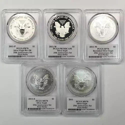2011-P $1 Silver Eagle Rev PR 25th Anniversary Set First Strike Mercanti SE (2)