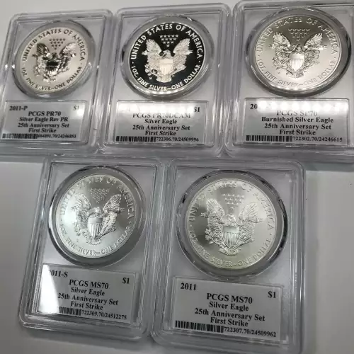 2011-P $1 Silver Eagle Rev PR 25th Anniversary Set First Strike Mercanti SE (5)