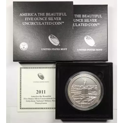 2011-P Gettysburg ATB 5 oz Silver Uncirculated Coin w/ US Mint OGP - Box & COA (3)