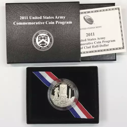 2011-S United States Army Proof Clad Half Dollar w US Mint OGP - Box & COA