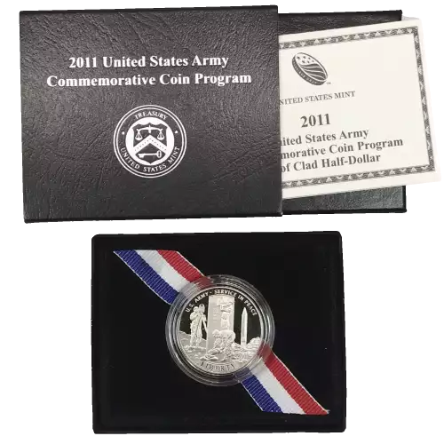 2011-S United States Army Proof Clad Half Dollar w US Mint OGP - Box & COA