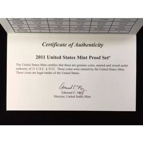 2011 US Mint Proof Set w OGP - Box & COA