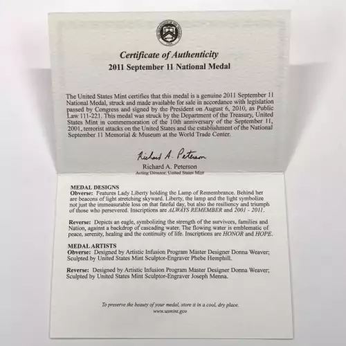 2011-W September 11 National Silver Medal w US Mint OGP - Box & COA (4)