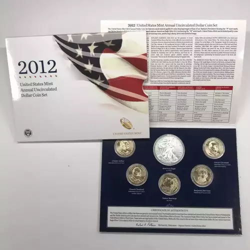 2012 Annual Uncirculated Dollar Coin Set incl W Burnished Silver Eagle - US Mint