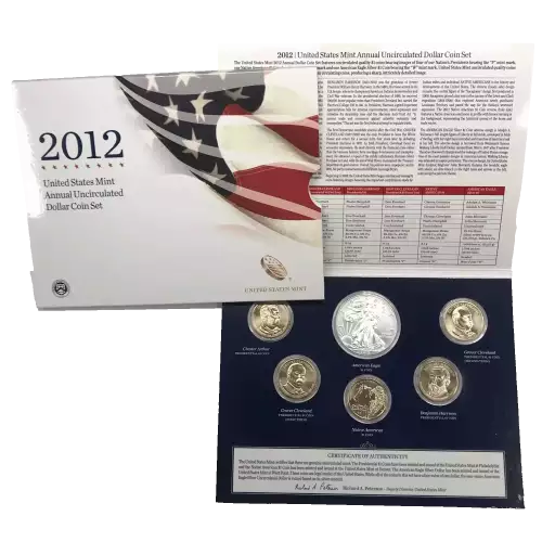 2012 Annual Uncirculated Dollar Coin Set incl W Burnished Silver Eagle - US Mint