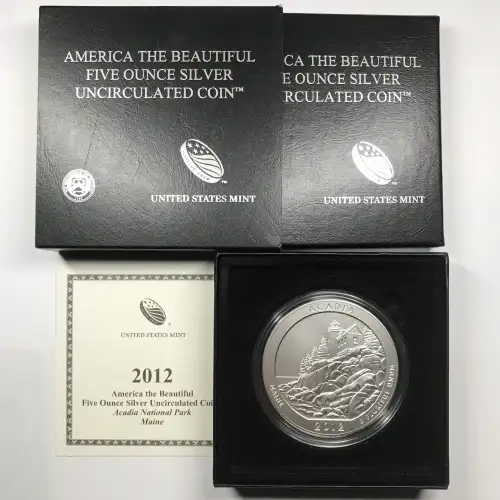 2012-P Acadia ATB 5 oz Silver Uncirculated Coin w/ US Mint OGP - Box & COA (3)