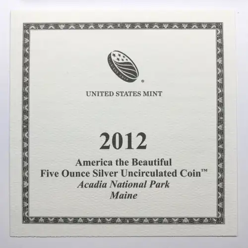 2012-P Acadia ATB 5 oz Silver Uncirculated Coin w/ US Mint OGP - Box & COA (4)
