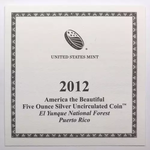 2012-P El Yunque ATB 5 oz Silver Uncirculated Coin w/ US Mint OGP - Box & COA